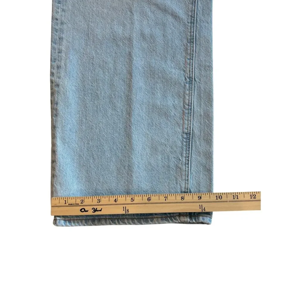 American Eagle 90s Wide Leg Jeans Womens Sz 12 Blue High Rise Stretch Light Wash